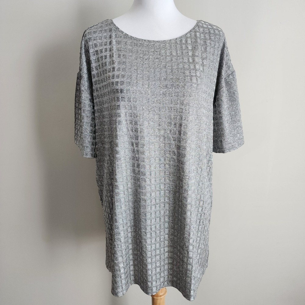 Philosophy Silver Tunic Top Womens 1X Plus Size Shirt Disco Party Office Elegant